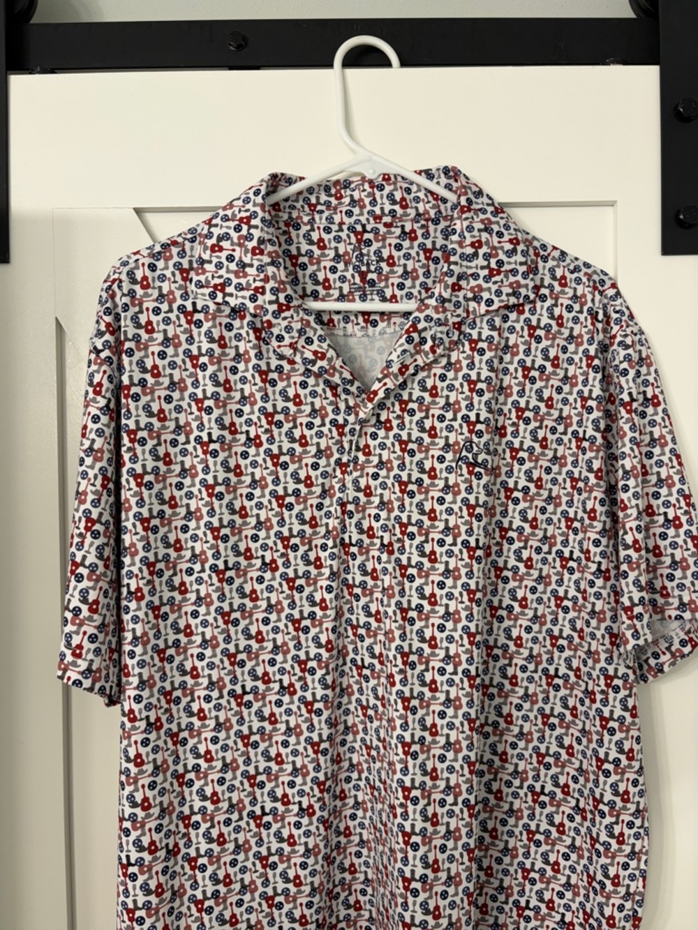 Rhoback Men's Short-Sleeve Camp Shirt - Red, Navy & White Anchor Motif